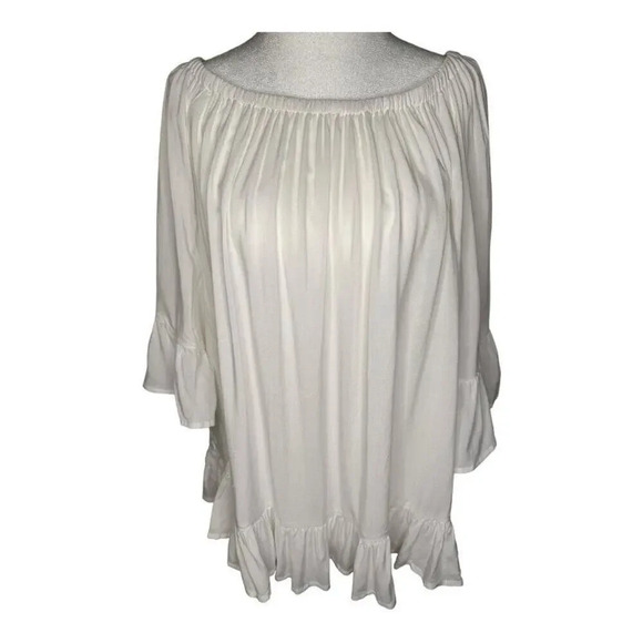 NEW Chelsea & Theodore Petite XL Off-The-Shoulder‎ Peasant Blouse White NWT - Picture 1 of 6
